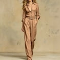 thumbnail image 1 of Ruohan Women's Casual Button Down Wide Leg Jumpsuit with Belt, 1 of 5