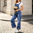 thumbnail image 1 of Ruohan Women's Floral Denim Overalls Adjustable Straps Wide Leg Fringe Hem Jumpsuit, 1 of 6