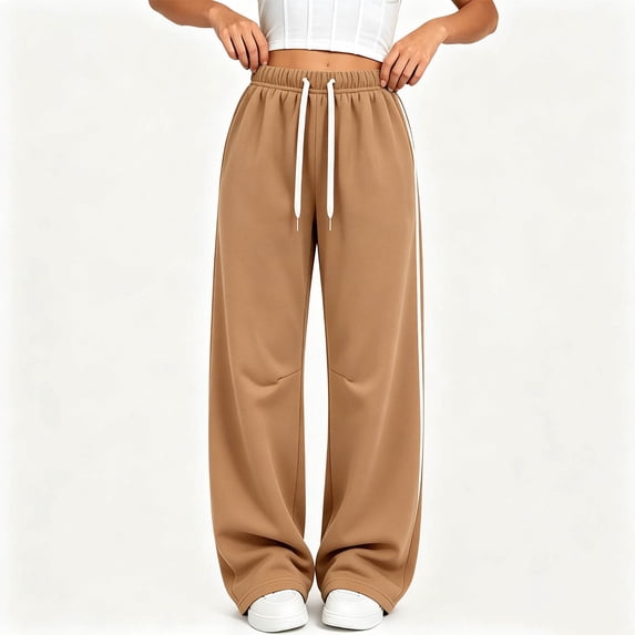 Ruohan Women's Wide Leg Sweatpants, High Waist Drawstring Track Pants with Pockets, Side Stripe