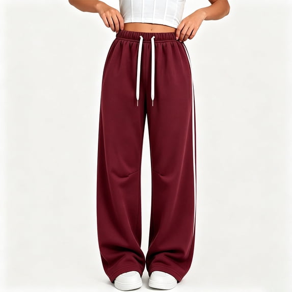 Ruohan Women's Wide Leg Sweatpants, High Waist Drawstring Track Pants with Pockets, Side Stripe