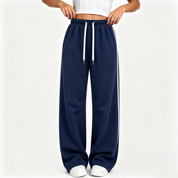 Ruohan Women's Wide Leg Sweatpants, High Waist Drawstring Track Pants with Pockets, Side Stripe