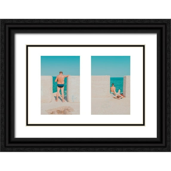 Ruoli, Roberto 24x17 Black Ornate Wood Framed with Double Matting Museum Art Print Titled - Lungomare - Diptych 1