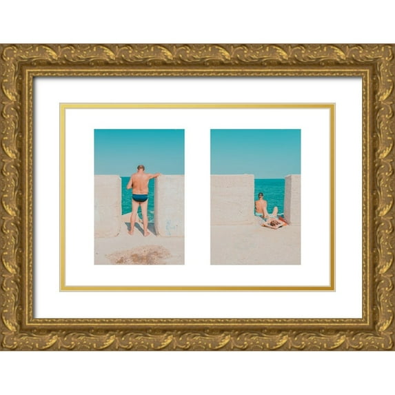 Ruoli, Roberto 24x17 Gold Ornate Wood Framed with Double Matting Museum Art Print Titled - Lungomare - Diptych 1