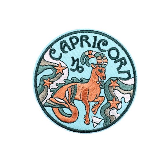 Ruoming 1 PCS Circular Patch Iron On or Sew On Constellation Patch Capricorn Patch