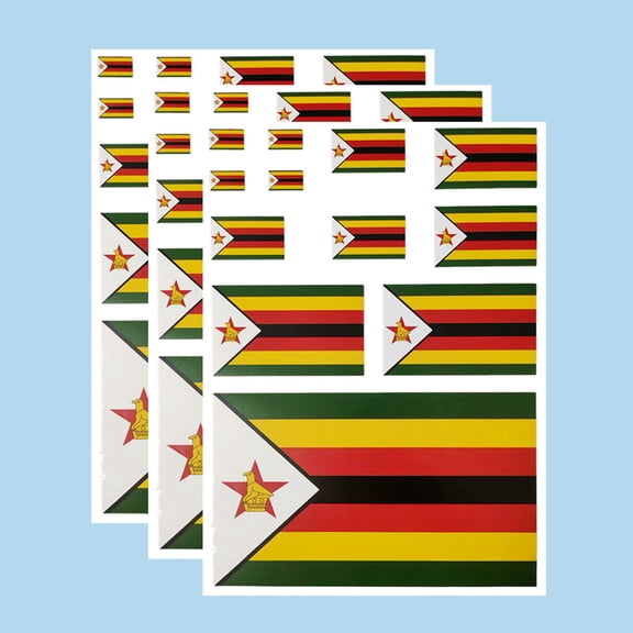 Ruoming Ruoming 3 PCS National Flag Stickers, Multiple Sizes, Self-Adhesive Decals for Cars, Phones, Bags（Zimbabwe）