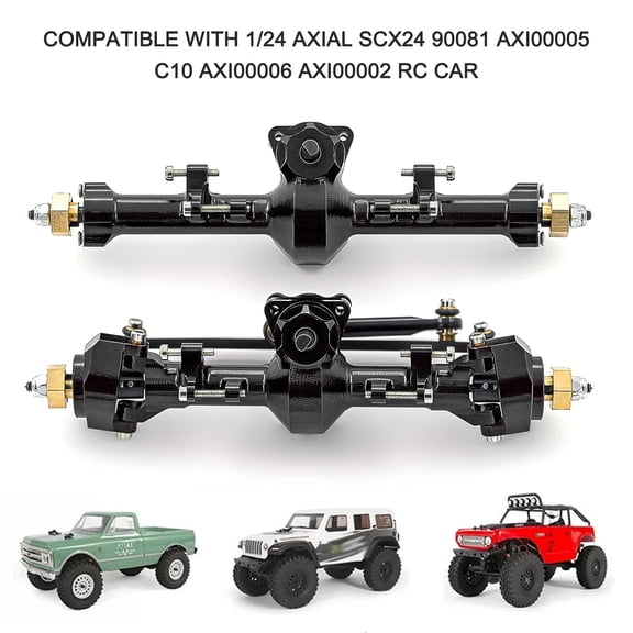 Rupoun 1/24 RC Car Front and Rear Axle Set Aluminum Alloy Replacements for Axial SCX24 Upgrade Parts Black