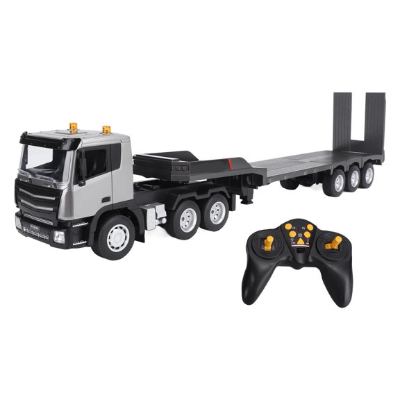 Rupoun 1:24 Scale RC Flatbed Trailer 9 Channel 2.4G Remote Control Engineering Vehicle with Anti-Interference, Sound and Light Effects, Gray