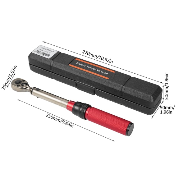 Rupoun 1/4-inch Drive Click Torque Wrench 72-Tooth Dual-Direction Reversible Torque Wrench with Storage Box for Bike Motorcycle Car Maintenance, Red (1.85-22.14 ft.lb / 2.5-30 Nm)