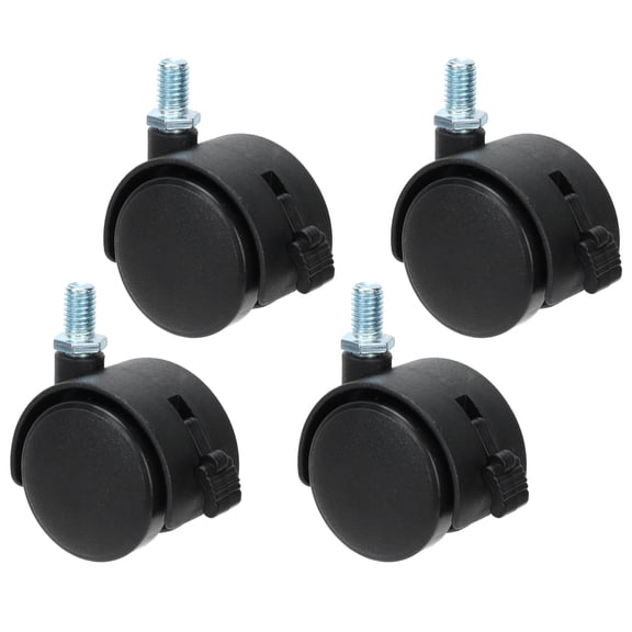 Rupoun 1.5 Inch PU Swivel Casters with Brake, Heavy Duty Stem Casters for Furniture, Cabinets, Bookshelves and Cribs, Black, 4 Count (1.5 in / 39 mm)