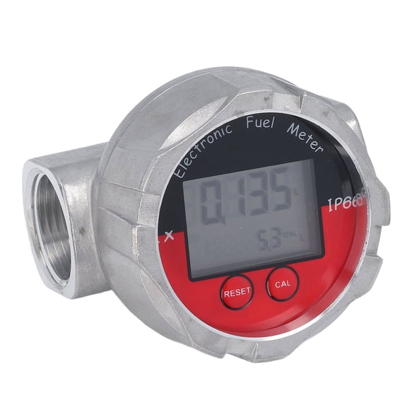 Rupoun 1 Inch Digital Turbine Flow Meter LCD Display High Accuracy Fluid Measuring Tool for Diesel Gasoline Water Maximum 20MPa Heavy Duty Aluminum Alloy Construction Silver