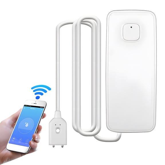 Rupoun 1 Pack WiFi Water Leak Detector APP Control 85DB Water Sensor Alarm IP67 Waterproof Battery Operated Alert Notification For Home Kitchen Bathroom Basement 10.6 inches / 26.9 cm Size White