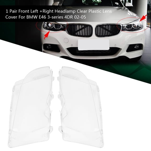 Rupoun 1 Pair Front Left & Right Headlamp Clear Plastic Lens Cover For BMW E46 3-Series 4DR 2002-2005 Auto Replacement Parts (14 inches / 35.5 cm)