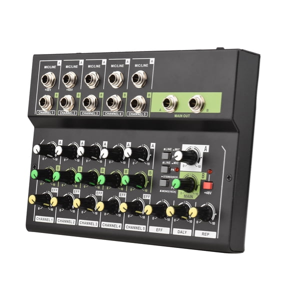 Rupoun 10-Channel Mixing Console Digital Audio Mixer Stereo Mic/Line Mixer with Reverb & 48V Phantom Power for Recording DJ Network Live Broadcast Karaoke (10.24 inches / 26 cm) EU Plug
