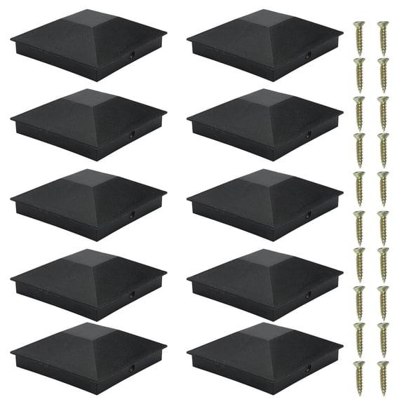 Rupoun 10 Pack 4x4 inches (10.16x10.16 cm) Black Plastic Wood Fence Post Caps Waterproof and UV-Proof Protection Cover for Deck Posts Keep Posts from Cracking and Rotting