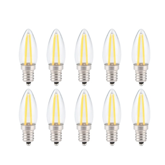 Rupoun 10-Pack E12 LED Light Bulbs 1.5W AC230V Long Filament Mini Glass Bulb, Warm White Home Landscape Replacement Lights (2.28 in / 5.8 cm)