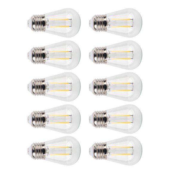 Rupoun 10-Pack S14 LED Filament Vintage Glass Light Bulbs, 2W (110V), 180LM Warm Light, E27 Base, Transparent Decor Bulb for String Lights (3.1 in / 8 cm Length)