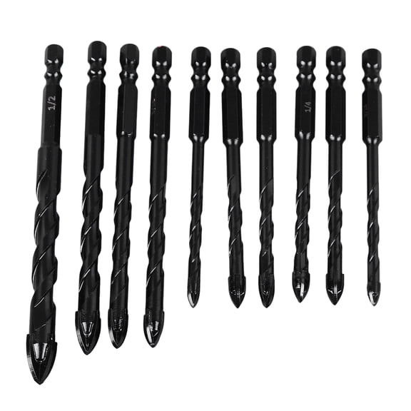 Rupoun 10 Pcs Concrete Drill Bit Set 1/4 Inch Hex Shank Wet Dry Drilling Diamond Bits Tool Kit for Ceramic Tile Wood Plastic Glass Marble Masonry (6.3 inches / 16 cm)