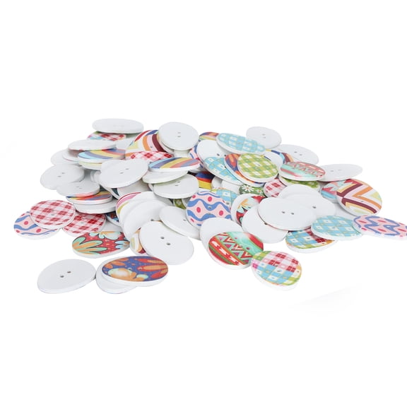Rupoun 100 Pcs Colorful Egg Shape Wooden Sewing Decorative Buttons Set with Perforations, Multi-Color Assorted Wood Button Craft Decorations for DIY Arts, Clothes, Scrapbooking, 6.3 inches / 16 cm