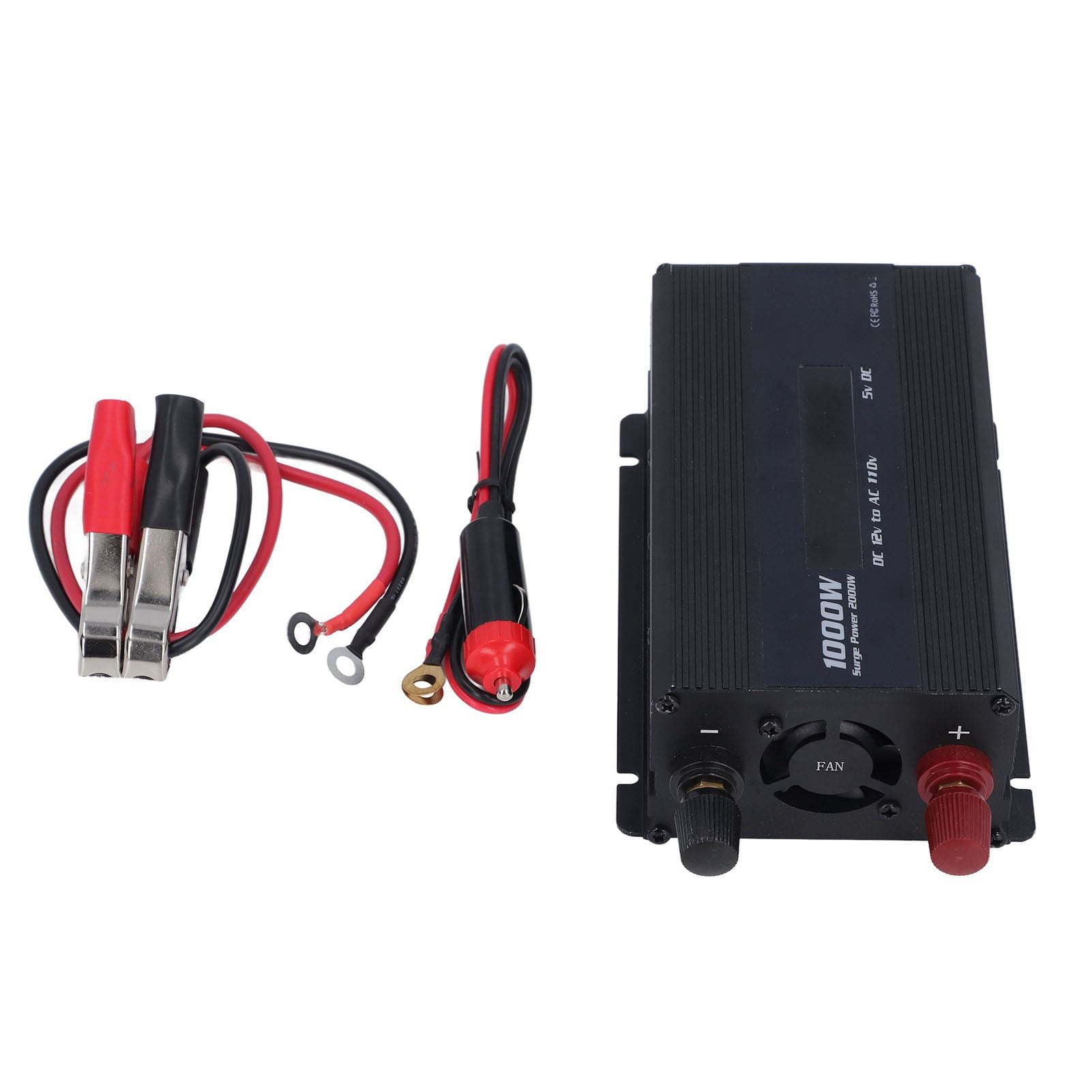 Rupoun 1000W Continuous 2000W Surge Power Inverter Car Plug Adapter Outlet Converter with USB Fast Charging US Standard Socket DC 12V to 110V for Vehicles