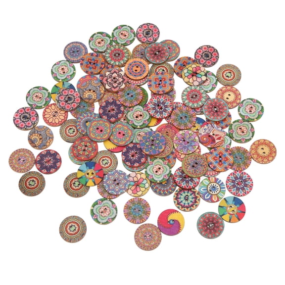 Rupoun 100Pcs Wooden Buttons European Style Retro Flower Pattern Durable 25mm (0.98 inches / 2.5 cm) DIY Accessories Round Colorful Printed Wood Buttons Set for Sewing Crafting and Scrapbooking