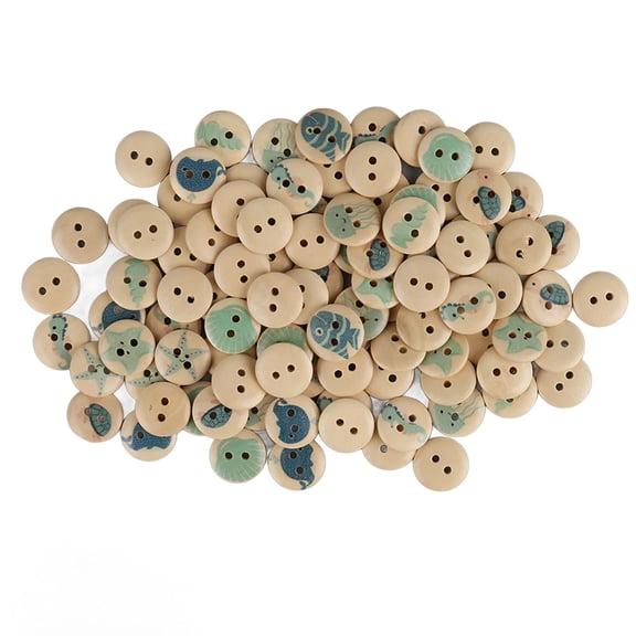 Rupoun 100pcs Mixed Printing Wooden Buttons 2 Holes Round Decorative Fasteners for Sewing Craft Log Color Ocean (4.33 inches / 11 cm)