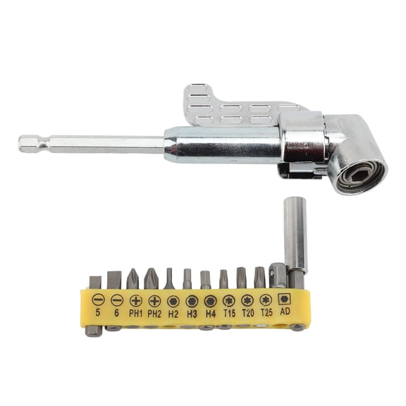 Rupoun 105 Degree Right Angle Drill Adapter Set 1/4 Inch Hex Shank Extension Power Screwdriver Attachment Tool with 12 Screwdriver Bits for Tight Workspaces