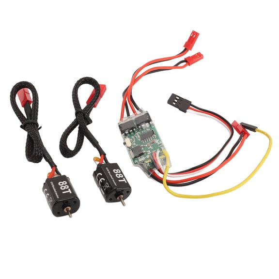 Rupoun 10A Brushed ESC Efficient Dual Way Bidirectional 88T Electric Speed Controller for RC Model Ship Tank, 6.3 inches / 16 cm