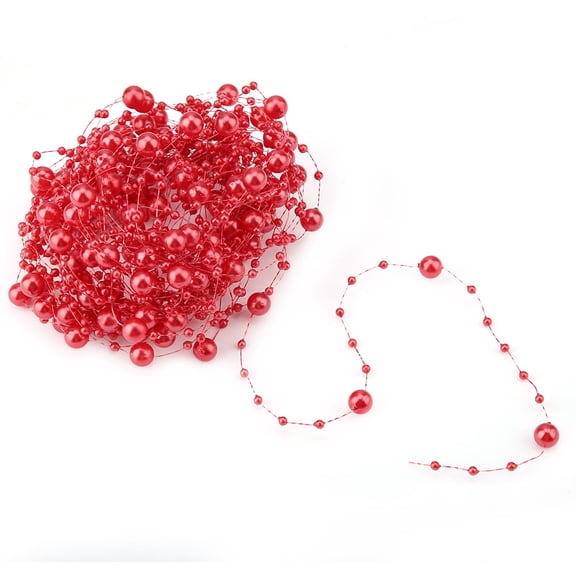 Rupoun 10M 32.8 ft Fishing Thread Artificial Pearls Beads Chain DIY Wedding Party Decoration (Red)
