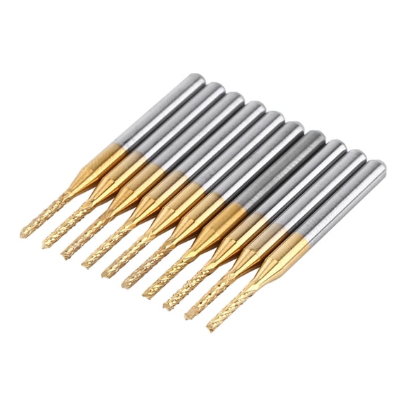 Rupoun 10Pcs 1.5mm Cutting Edge End Mill CNC PCB Engraving Bit Tungsten Coated 1/8 Inch Shank Set
