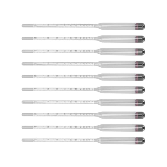 Rupoun 10Pcs Glass Alcohol Hydrometer 0-100 Scale Set, Home Brewing Wine Tester Kit, Specific Gravity Measuring Tool for Beer Making (11.81 inches / 30 cm)
