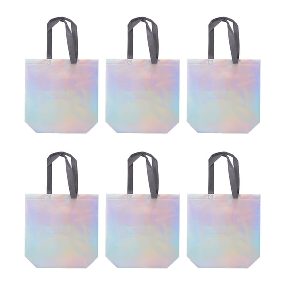 Rupoun 10Pcs Glossy Reusable Gift Bags Set Metallic Bling Design Tote with Handles for Holiday Parties, Silver (12.6 x 3.9 x 10.8 inches / 32 x 10 x 27.5 cm)