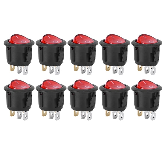 Rupoun 10Pcs Rocker Switch Large Round 3Pin Red Light Used for Household Appliances Switches 20mm / 0.8in