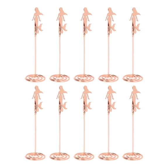Rupoun 10pcs Table Number Holder Spiral Base Mermaid Shaped Wedding Place Card Holder Clips for Picture Memo Note, 5.5 inches / 14 cm