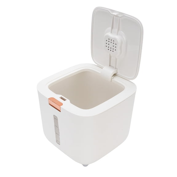Rupoun 11 Lb Rice Dispenser with Transparent Window & Measuring Cup, Airtight Multipurpose Dry Food Storage Container Holder for Cereal Flour, Plastic Bucket Box for Kitchen Organization, Clear/White