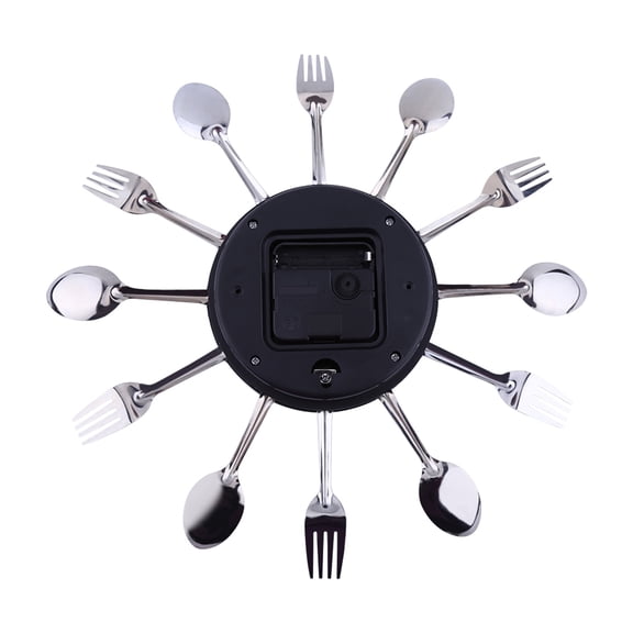 Rupoun 12.4 in / 31.5 cm Large 3D Mirror Surface Silver Modern Design Cutlery Kitchen Utensil Spoon Fork Wall Clock DIY