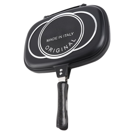 Rupoun 12.6 inches / 32 cm Double Sided Grill Pan, Aluminum Nonstick Portable Frying Skillet with Anti-Burn Handle, Black