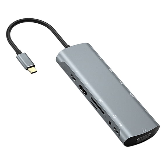 Rupoun 12-In-1 USB C Hub Docking Station to PD HD VGA USB 3.0 USB 2.0 RJ45 Card Reader Headphone Multiport Adapter for Laptop