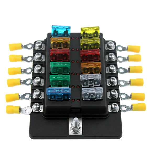 Rupoun 12 Way Blade Fuse Box Holder Automotive Fuse Blocks with Red LED Indicator 10Pcs Terminals Fuses for Car Boat Marine Caravan Truck 12V 24V Universal Fit