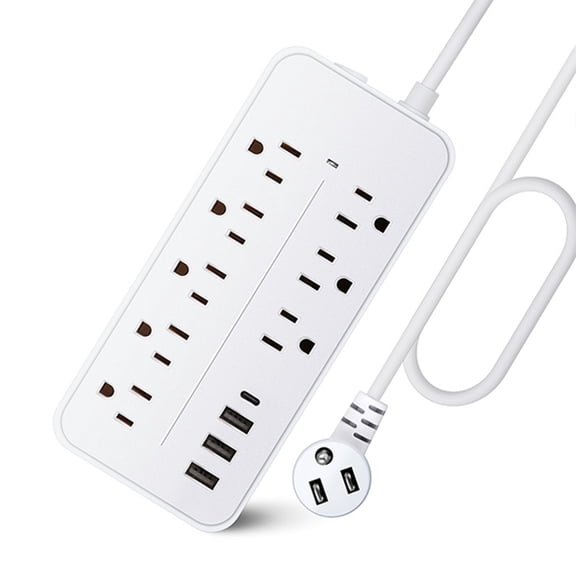 Rupoun 12-in-1 Surge Protector Power Strip Extension Cord Flat Plug with Long Cord 8 Outlets 3 USB 1 USB-C Port 1700J Wall Mount Desk Power Strip for Home Office 47.24 inches / 1.2 m
