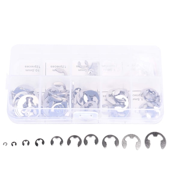 Rupoun 120PCS Stainless Steel E-Clip Snap Rings Assortment Kit, 1.5mm-10mm (0.06-0.39 inches) Hardware Retaining Rings for Automotive & Machinery