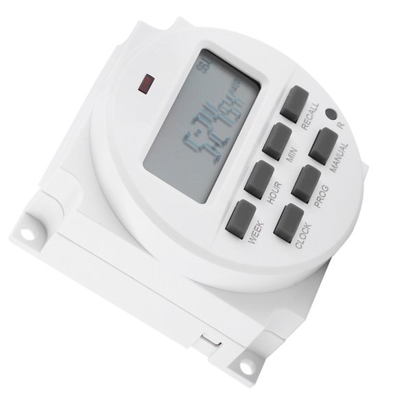 Rupoun 12V Digital Electric Durable Programmable Smart Control Switch Timer, Household Appliance Timer Switch with High Definition Display & Power-Off Memory, 2.36 inches / 6 cm, White