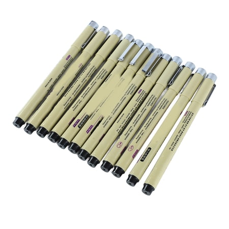 Rupoun 12pcs Waterproof Fine Tip Pens Quick Drying Smoothly Writing Nylon Nibs Fine Point Pen with Clip for Design Drafting, Black Ink, 5.5 inches / 14 cm Length