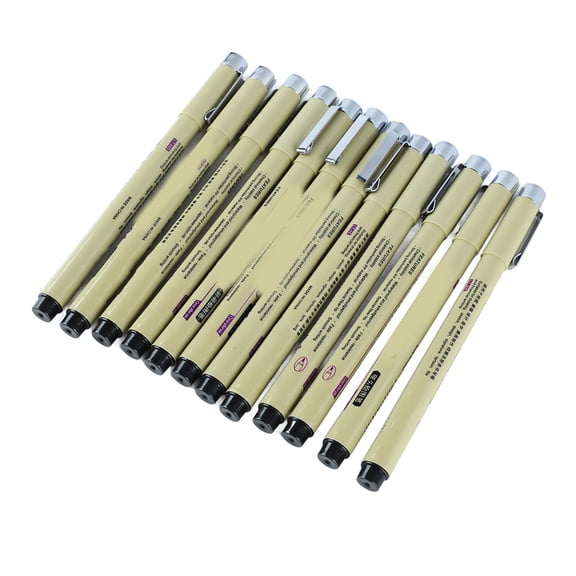 Rupoun 12pcs Waterproof Fine Tip Pens Quick Drying Smoothly Writing Nylon Nibs Fine Point Pen with Clip for Design Drafting, Black Ink, 5.5 inches / 14 cm Length