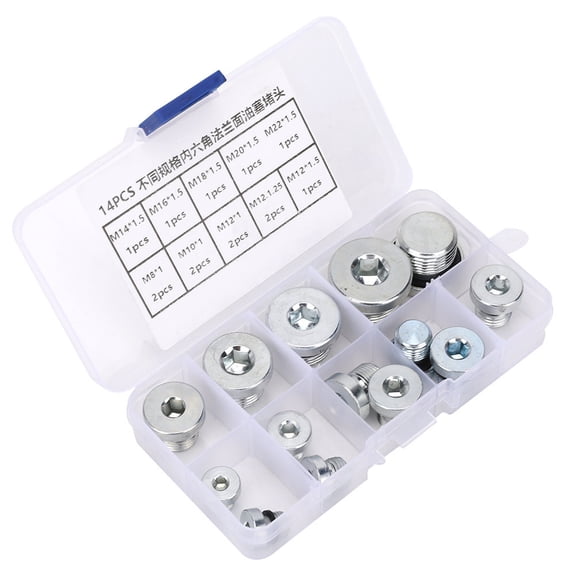 Rupoun 14 Pcs Hex Socket Flange Oil Pan Drain Plug Nut Set for Automotive Engine Multiple Purpose