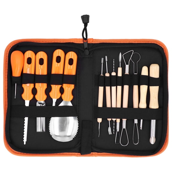 Rupoun 14-Piece Premium Pumpkin Carving Tool Kit, Professional Stainless Steel Wood Carving Knife Set with Heavy Duty Storage Bag for Halloween Sculpting, Whittling and Crafting Projects