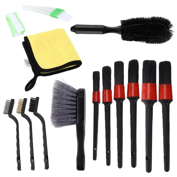 Rupoun 14pcs Car Detailing Brush Kit with Microfiber Cloths and Wire Brushes for Cleaning Wheel, Interior, Dashboard, and Engine Components - 10.63 inches / 27 cm Length Pack