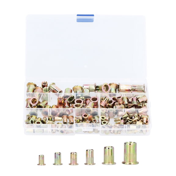 Rupoun 165 PCS Carbon Steel Rivet Nut Kit Flat Head Threaded Insert Assortment M3 M4 M5 M6 M8