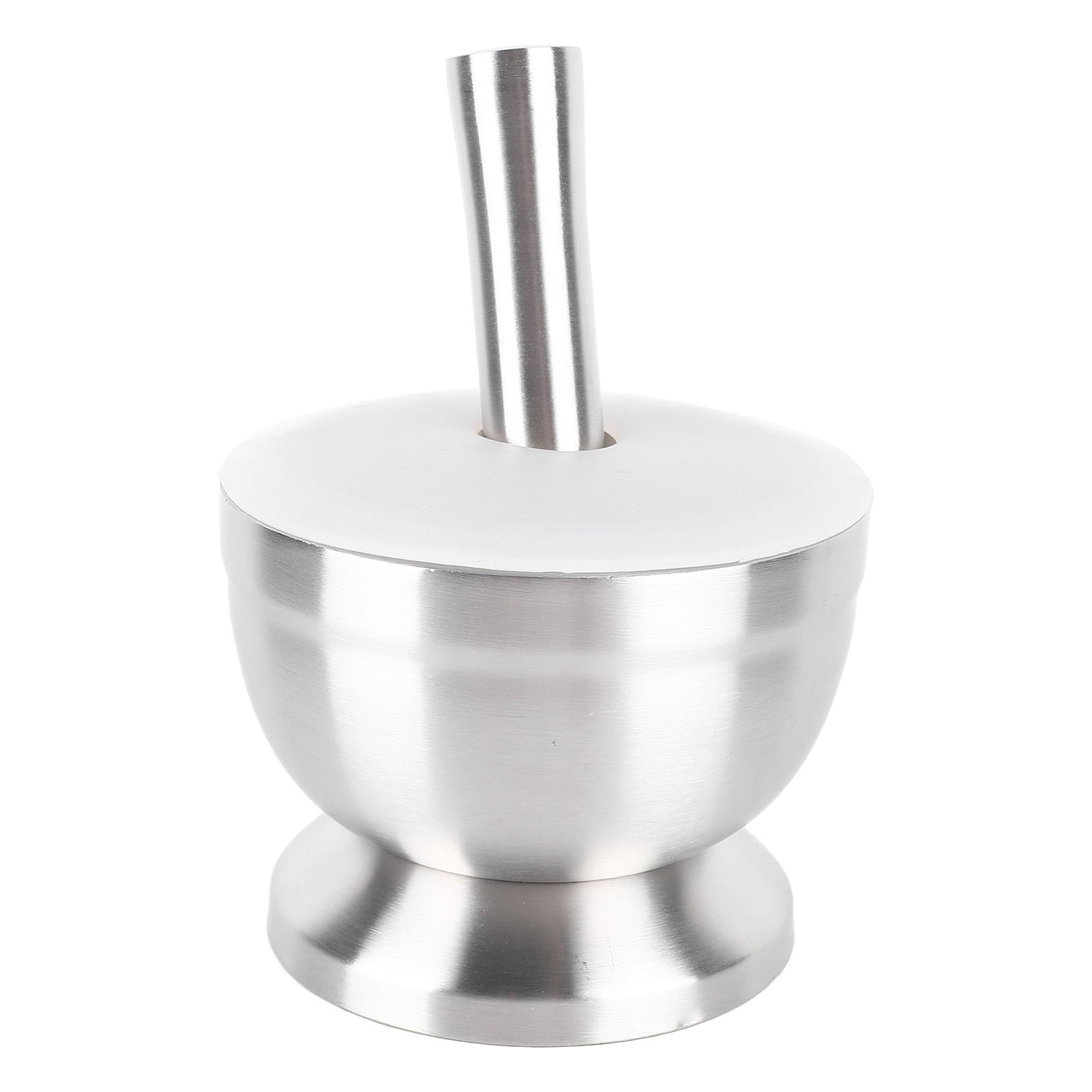 Rupoun 18/8 Stainless Steel Mortar and Pestle Set with Silicone Lid, Skid Resistance Base Food Grade Garlic Herb Spice Crusher for Nuts, Large, Silver (5.9 inches / 15.0 cm)