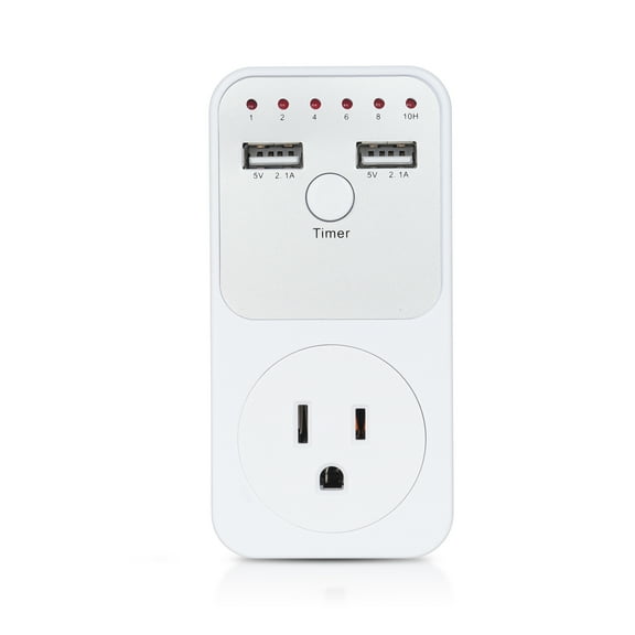 Rupoun 1800W Intelligent Programmable Countdown Timer Socket Surge Protector Outlet with Dual USB Ports (5V 2.1A), 120V Plug Electronic Switch, 4.25 x 2.08 x 2.71 inches / 10.8 x 5.3 x 6.9 cm