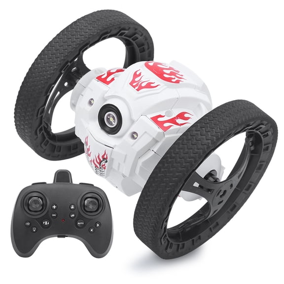 Rupoun 2.4G HZ RC Car Remote Control Bounce Car 360 Degrees Rotation Stunt Car with Light White 7.48 inches / 19.0 cm Length[cite: 1]